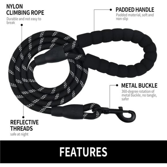 5/6 FT Strong Pet Dog Leash with Soft Padded Handle,Highly Reflective Rope - Picture 3 of 7